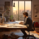 Image d'une personne concentrée, assise à un bureau, examinant des documents financiers et un ordinateur portable affichant des graphiques de budget. À côté d'elle, une calculatrice et des plans d'appartements, symbolisant la planification et l'évaluation de la capacité financière pour l'achat d'un appartement.