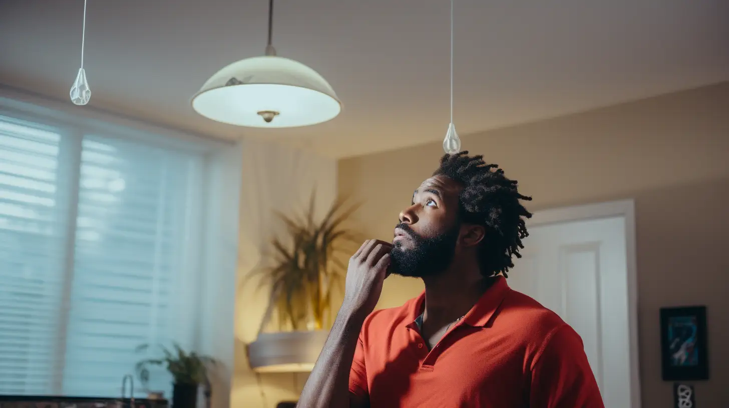 Un homme regarde le plafond dans un appartement