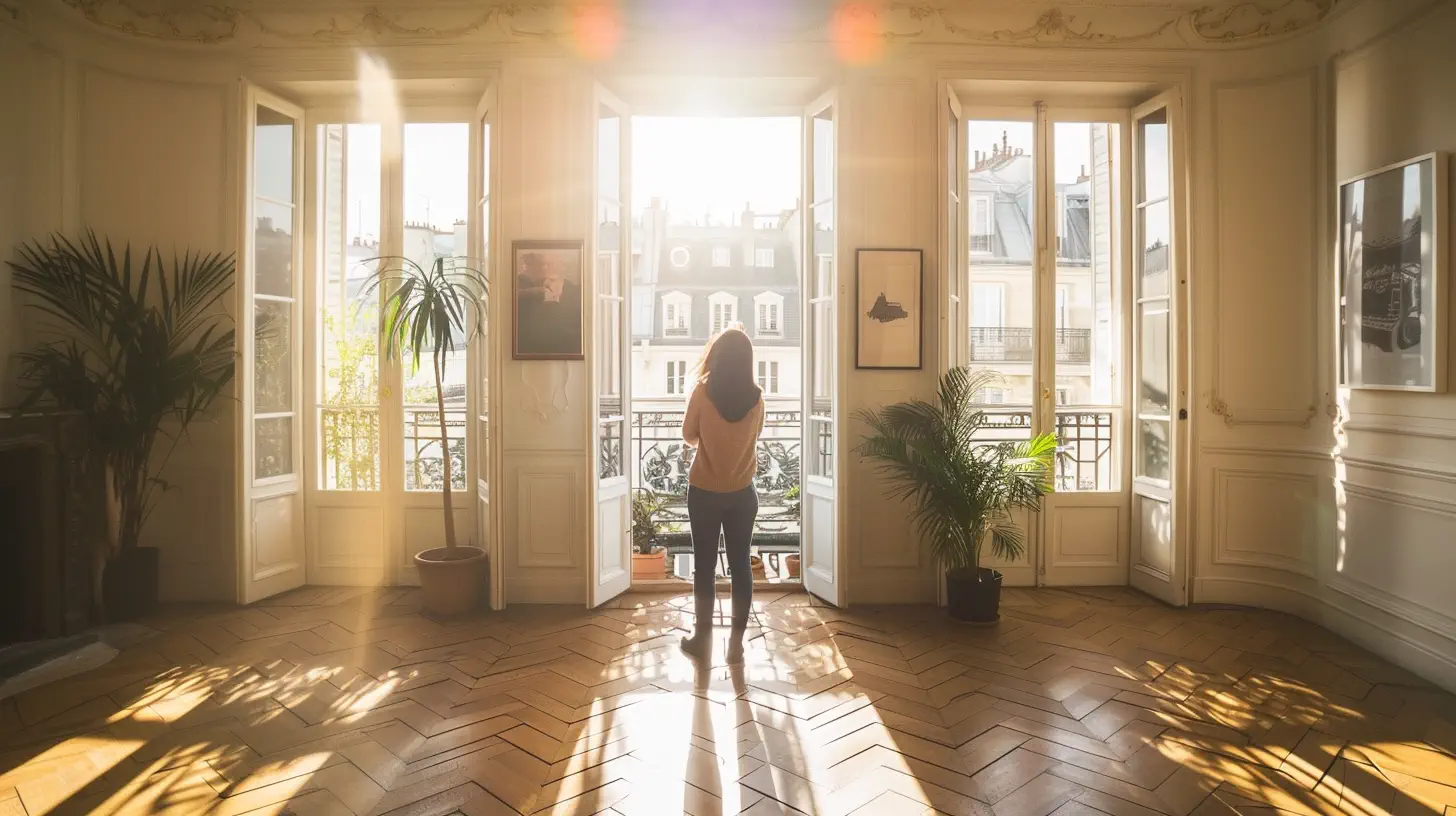 Appartement ensoleillé avec une femme au milieu